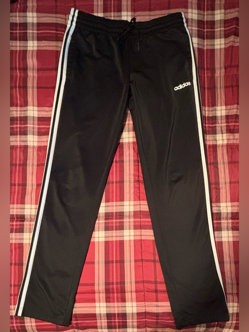 adidas Black Track Pants with White Side Stripes - Kids